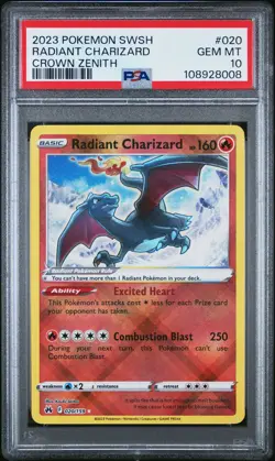 2023 POKEMON SWORD & SHIELD CROWN ZENITH #020 RADIANT CHARIZARD PSA 10 - Image 1