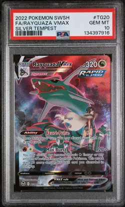 2022 POKEMON SWORD & SHIELD SILVER TEMPEST #TG20 FULL ART/RAYQUAZA VMAX PSA 10 - Image 1