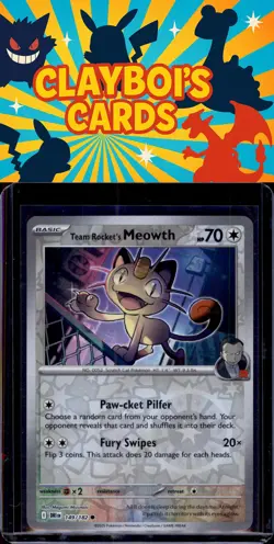 Team Rocket's Meowth 149/182 Reverse Holo SV10: Destined Rivals Pokemon TCG NM+ - Image 1