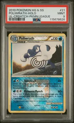 2010 POKEMON HEARTGOLD & SOULSILVER UNLEASHED #21 POLIWRATH-HOLO PSA 9 - Image 1