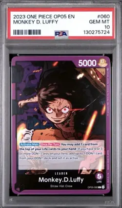 2023 One Piece OP05 EN #060 Monkey D. Luffy Leader Card OP05-060 PSA 10 GEM MT - Image 1