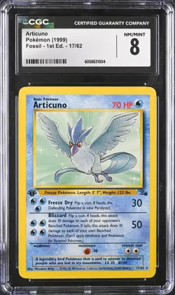 CGC 8 1st Edition Articuno Fossil 17/62 Rare Pokemon Card 1999 WOTC NM/MNT psa - Image 1