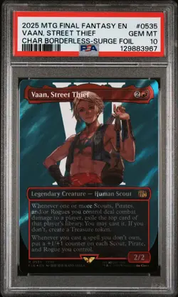 2025 MTG FINAL FANTASY CHARACTER BORDERLESS-SURGE FOIL VAAN, STREET THIEF PSA 10 - Image 1