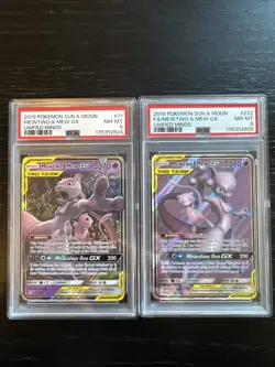 2019 Graded Pokemon Tag Team Mewtwo And Mew GX Set 71/236 And 222/236 PSA 8 - Image 1