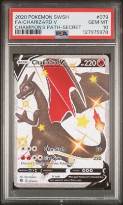 Pokemon Charizard V Champion's Path Secret Rare Full Art #079 PSA 10 Gem Mint - Image 1
