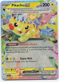 Pikachu ex - 057/191 Double Rare Holo SV08: Surging Sparks NM Pokemon - Image 1