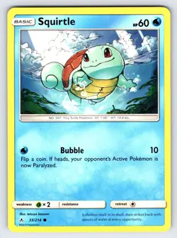 Squirtle 33/214 2019 S&M Unbroken Bonds Pokemon Card Non Holo Common - Nm - Image 1