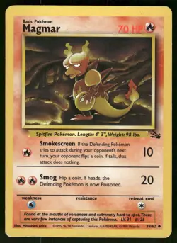 1999 Heavy Played Pokemon Magmar 39/62 Fossil English - Image 1