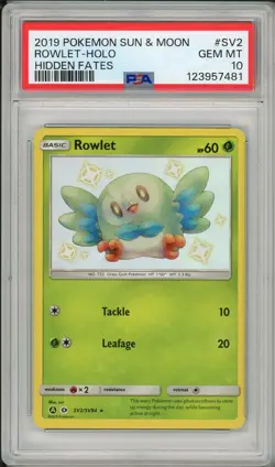 2019 Pokemon Sun & Moon Hidden Fates Rowlet Holo #SV2 PSA 10 - Image 1