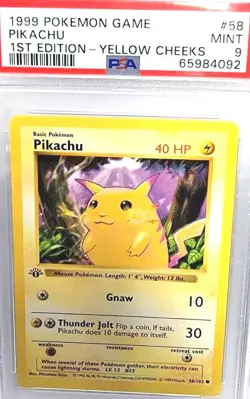 PSA 9 1st Edition Base Set Pikachu Yellow Cheeks Pokemon Card Shadowless English - Image 1