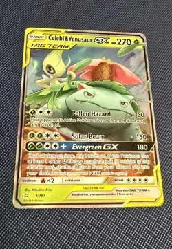 NM Pokemon Card Celebi & Venusaur GX Holo Ultra Rare Team Up 1/181 - Image 1