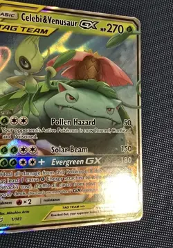NM Pokemon Card Celebi & Venusaur GX Holo Ultra Rare Team Up 1/181 - Image 5