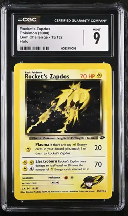 CGC 9 MINT Rocket's Zapdos 2000 Gym Challenge 15/132 Holo Pokemon Card - Image 1