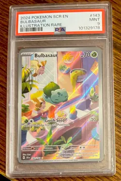 2024 Bulbasaur Pokemon Stellar Crown Illustration Rare 143/142 PSA 9 SCR EN Card - Image 1