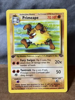 Pokemon TCG Primeape Jungle Card 43/64 1st Edition Uncommon Damaged - Image 1