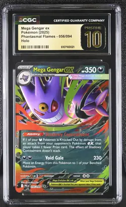 CGC 10 PRISTINE Mega Gengar Ex 056/094 HOLO RARE Phantasmal Flames Pokemon Card - Image 1