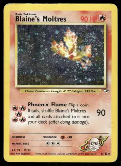 Pokemon Cards Blaine's Moltres 1/132 Gym Heroes Holo Rare Swirl HP - Image 1