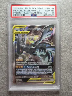 2019 POKEMON SM BLACK STAR PROMO #SM168 FULL ART/PIKACHU & ZEKROM GX PSA 10 - Image 1