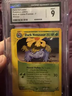 Pokemon Dark Venusaur Best of Game Winner Promo #7 CGC 9 Mint - Image 1