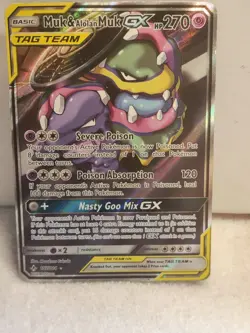 Pokemon Muk & Alolan Muk GX Full Art Ultra Rare Holo Card 196/214 Unbroken Bonds - Image 1