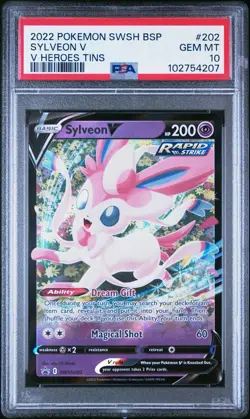 2022 POKEMON SWSH BLACK STAR PROMO V HEROES TINS #202 SYLVEON V PSA 10 - Image 1