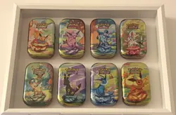 EMPTY Pokemon Prismatic Evolutions Mini Tins Full Set of 8 with Coins & Inserts - Image 2