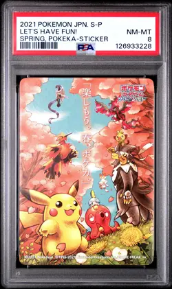 PSA 8 Graded Pokemon Let's Have Fun! Spring, Pokeka-sticker S Promo Japanese - Image 1