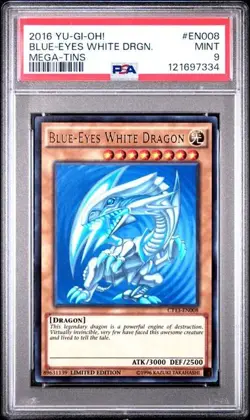 2016 Yu-Gi-Oh Blue Eyes White Dragon Mega Tins #EN008 Graded PSA 9 MINT - Image 1