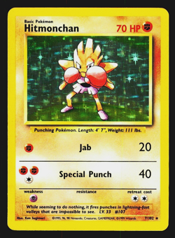 Pokemon TCG Hitmonchan 7/102 Base Set Unlimited Holo Rare Vintage Card NM-MINT - Image 1