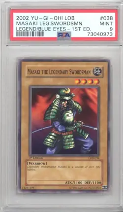 PSA 9 - Yu-Gi-Oh Card - LOB-038 - MASAKI THE LEGENDARY SWORDSMAN *1st Ed* MINT - Image 1