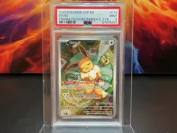 2025 POKEMON PRISMATIC EVOLUTIONS POKEMON CENTER ETB PROMO #173 EEVEE PSA 9🐦‍🔥 - Image 1