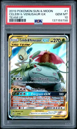 2019 POKEMON SUN & MOON TEAM UP #1 CELEBI & VENUSAUR GX PSA 10 - Image 1