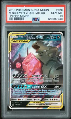 2019 POKEMON SUN & MOON UNIFIED MINDS #126 MEGA SABLEYE & TYRANITAR GX PSA 10 - Image 1