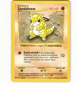 1999 Moderate Play MP Pokemon Non Holo Sandshrew 62/102 Shadowless Base Set - Image 1