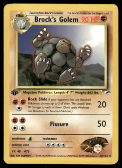 Pokemon Cards Brock's Golem 20/132 1ST EDITION Gym Heroes WOTC Rare MP - Image 1