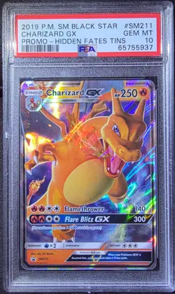 2019 POKEMON SM BLACK STAR PROMO HIDDEN FATES TINS #SM211 CHARIZARD GX PSA 10 - Image 1