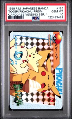 1998 POKEMON JPN BANDAI CARDDASS VENDING SER 4 TOGEPI & PIKACHU-PRISM PSA 10 - Image 1