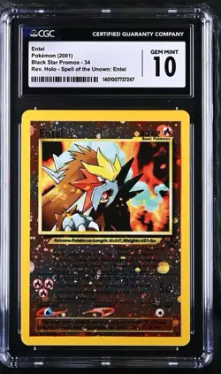 2001 Entei Black Star Promo Reverse Holo 34 CGC 10 Gem Mint Pokemon - Image 1
