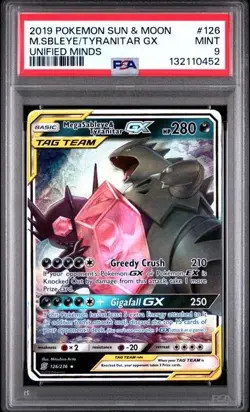 MEGA SABLEYE & TYRANITAR GX 2019 POKEMON SUN & MOON UNIFIED MINDS #126 | PSA 9 - Image 1
