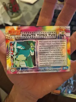 Meowth Times Two #23 Pokemon Topps Mewtwo Strikes Back Rainbow Holo Blue Logo - Image 2