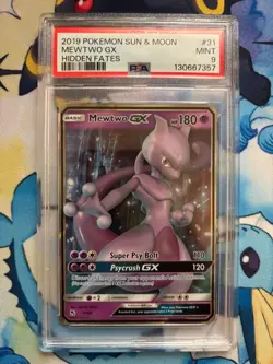 2019 Pokemon Sun & Moon Hidden Fates Mewtwo GX #31 PSA 9 - Image 1