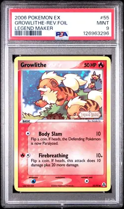 2006 POKEMON EX LEGEND MAKER #55 GROWLITHE-REVERSE FOIL PSA 9 - Image 1