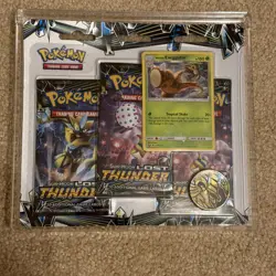 Sealed Pokemon TCG Sun & Moon Lost Thunder 3 Pack Blister In Magnetic Case - Image 1