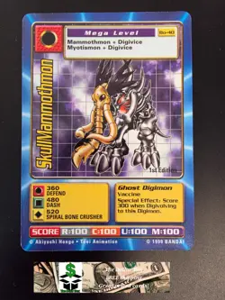 1999 Bandai Digimon Digi Battle #bo-40 U Skullmammothmon card - Image 1