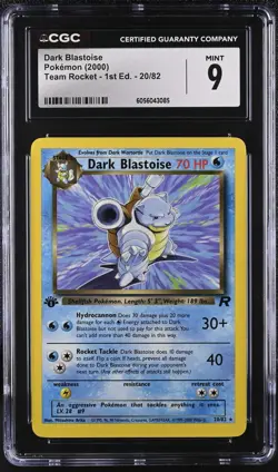 Dark Blastoise 20/82 1st Edition 2000 Pokemon Rocket Pokemon Card PSA CGC Mint 9 - Image 1