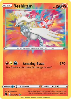 Reshiram 017/072 Amazing Rare Shining Fates Pokemon Card - Image 1