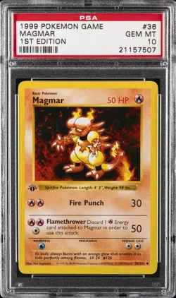 1999 POKEMON BASE SET 1ST EDITION #36 MAGMAR PSA 10 - Image 1