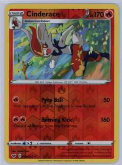 Pokemon TCG Cinderace 035/202 Sword & Shield Base Reverse Holo Rare - Image 1