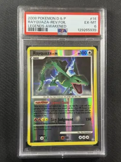 Pokemon Cards PSA 6 Ex-Mt Rayquaza Rev Foil Legends Awakened D&P 2008 14/146 - Image 1
