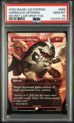 2025 MTG SECRET LAIR DROP MARVEL'S DEADPOOL-FOIL #0868 HARMLESS OFFERING PSA 10 - Image 1